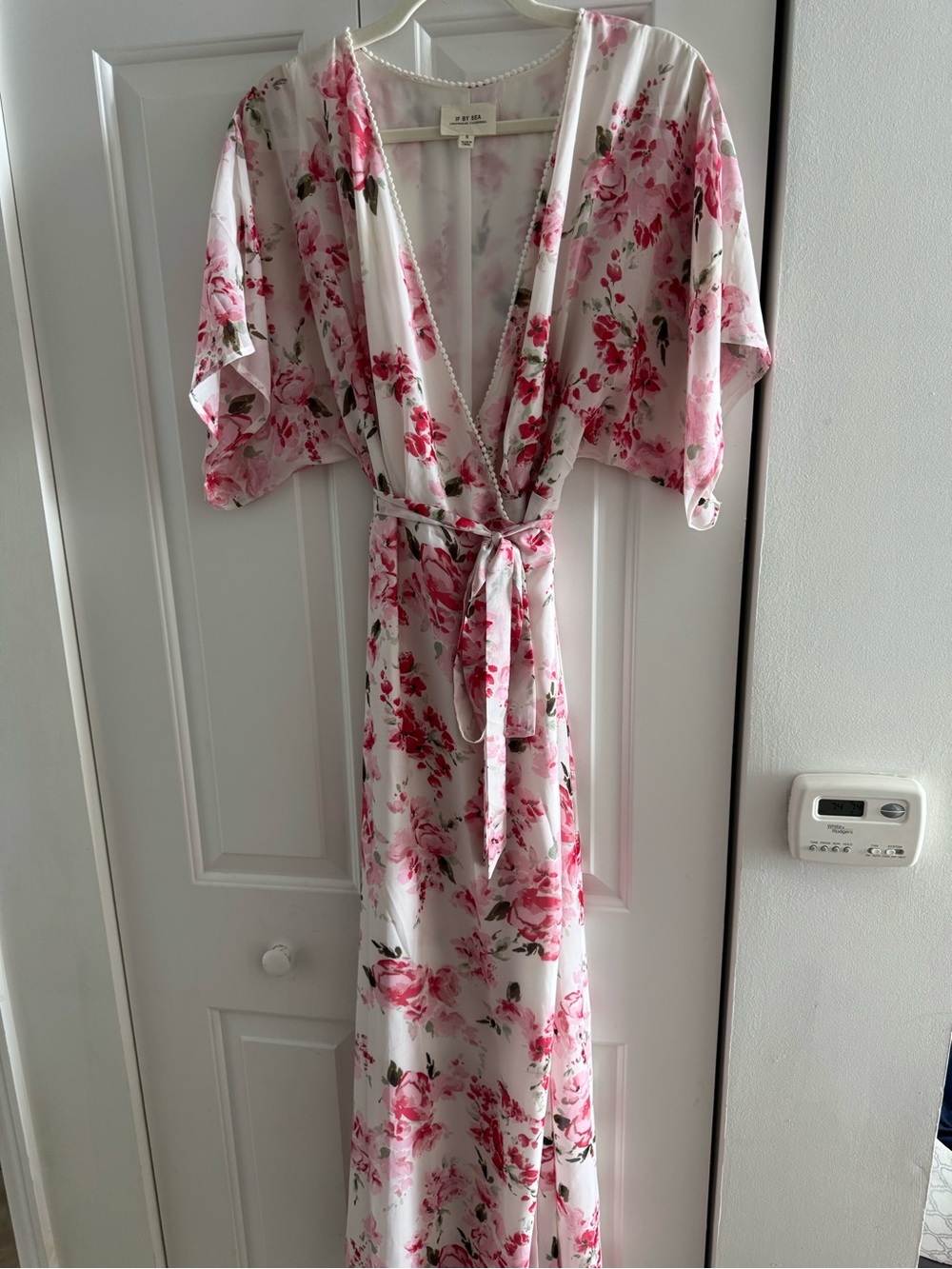 IF BY SEA Pink Floral Maxi Wrap Dress Cover Up Kimono Small